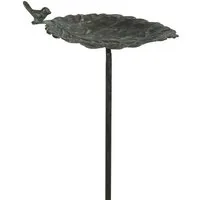 finehomegarden Vogeltränke Wasserstelle Metall braun/grün Vintage Ø28x16cm H7cm L107cm Deko, Futterstation Vogelbad Gartenstecker Stecker