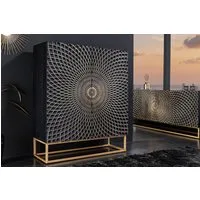 riess-ambiente Highboard ILLUSION 120cm schwarz / gold (Einzelartikel, 1 St), Mango-Massivholz · Metall · 3D Schnitzereien · Wohnzimmer · Design