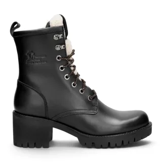 Panama Jack Wasserdichte warme Schnürstiefel mit Absatz aus schwarzem Leder für Damen - Tibi B1