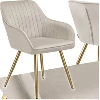 tectake Esszimmerstuhl Polstersessel gepolstert, in Samtoptik, gesteppt, 58 x 62 x 82 cm (Küchenstuhl Marilyn in taupe/gold, 1 St), schlanke, goldene Stahlbeine, bodenschonend, Belastbarkeit 120 kg