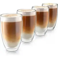 Arendo Gläser-Set doppelwandige Thermogläser, 450 ml Kaffeetasse, Trinkglas ohne Henkel, 4-tlg., Glas, für Latte Macchiato, Cappuccino, Tee, hitzebeständig spülmaschinenfest