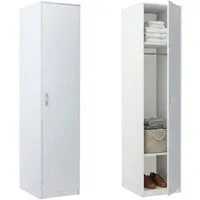 Home Collective Garderobenschrank Kleiderschrank mit 1 Tür, 1 Kleiderstange und 2 Einlegeböden 45 cm breit Schrank schmal matte Oberfläche weiß