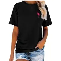 Banco T-Shirt Damen Sommer Flamingo Unifarben Rundhalsausschnitt Rundhalsausschnitte in Unifarben