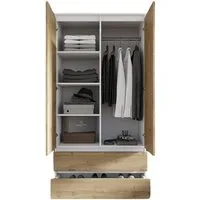 Furnica Kleiderschrank weiß matt Garderobe, 2 Türen und 2 Schubladen H180cm B90cm T50cm