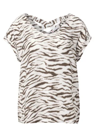 Street One - Bluse mit Rückenausschnitt beige/braun - Gr. - 34