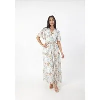 Elara Maxikleid — Damen Sommerkleid mit Blumenmuster, V-Ausschnitt und Volantärmeln