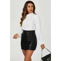 FS Collection Langarmbluse Damen elegante Bluse mit Marmormuster, langärmliges Blusenoberteil (XS (UK 8 / EU 36) S (UK 10 / EU 38) M (UK 12 / EU 40) L (UK 14 / EU 42) XL (UK 16 / EU 44), 4 Farben : Marineblau, Hellgrün, Weis und Schwarz) Leicht, Glat