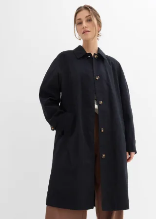 bonprix Einreihiger Trenchcoat, schwarz, Gr.52, Einreihiger Trenchcoat mit verdeckter Knopfleiste und zwei Leistentaschen vorne, 100% Baumwolle