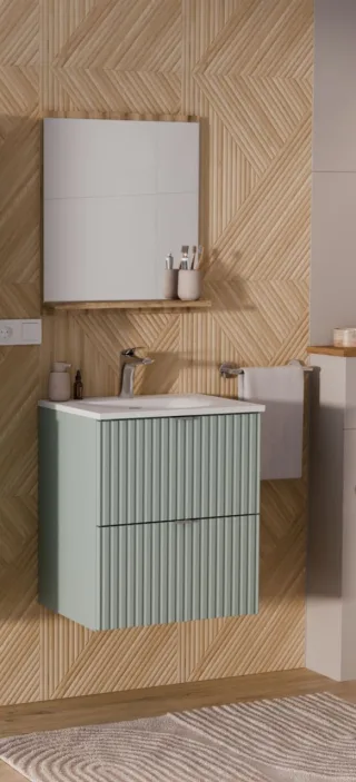 Badmöbel Set 2-tlg Badezimmerset PANTIN Salbeigrün Schrank 50cm inkl. Waschtisch