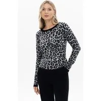 Passioni Rundhalspullover mit Leoprint