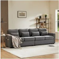 Merax 4-Sitzer mit Seitentaschen und Zierkissen, XXL-Sofa mit Leinenbezug,Chaiselounge,Polstermöbel