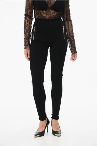 Gestrickte Leggings mit Reißverschlussdetail in Schwarz