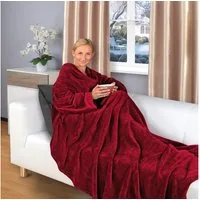 Wohndecke flauschige, tragbare Kuscheldecke mit Ärmeln und Fußtasche 180x150 cm, Gräfenstayn, warme Ärmeldecke - TV Decke zum Anziehen - 180x150cm bordeaux