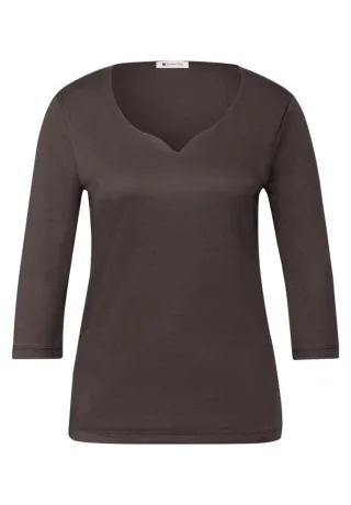 Street One - Shirt mit Herzausschnitt braun - Gr. - 34