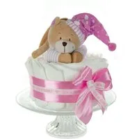 dubistda-WINDELTORTEN- Neugeborenen-Geschenkset Windeltorte IT´S A GIRL (Spieluhr Bär "Guten Abend, gute Nacht" rosa, 16-teilig) Geschenk zur Geburt