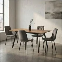 B&D home Essgruppe Mara & Vicka, (Set, 5-tlg., 1 Tisch / 4 Stühle), Esstisch ausziehbar bis 160cm für 4-6 Personen, Stühle in Samtstoff