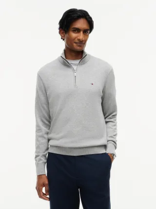 PIMA ORG CTN CASHMERE ZIP MOCK Light Grey Heather - Gr. - S