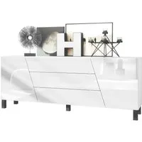 Vladon Sideboard Houston (Kommode, mit 2 Türen und 3 Schubladen), Weiß matt/Weiß Hochglanz (178 x 57,5 x 38,5 cm)