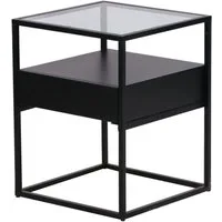 en.casa Beistelltisch, »Vissenbjerg« mit Schublade und Tischplatte aus Glas Schwarz, matt