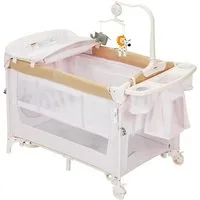 GarveeMore Baby-Reisebett 4-in-1 Baby Beistellbett Mit Rollen Klappbar,Laufstall, Wickeltisch&Wiege,Inklusive Matratze,Tragetasche,Musikspiel Mobile
