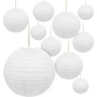 Spetebo Papierlaterne Papier Lampion in weiß zum Hängen - Größe und Menge wählbar, Deko Papierlaterne im Bamboo Style