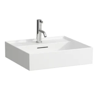 LAUFEN Kartell Waschtisch H8103320001041, 50x46cm, weiß, mit Überlauf und Hahnloch, Saphirkeramik
