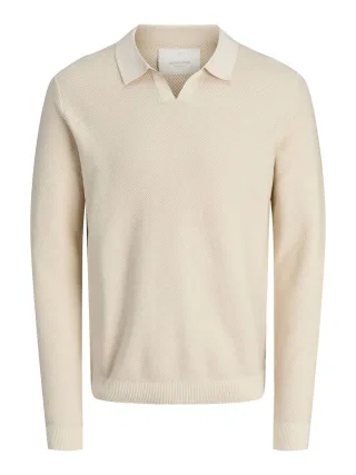 JACK&JONES - JPRBLAEASTON KNIT SPLIT NECK LS SN silver lining - Gr. - L