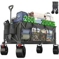 HOMALL Bollerwagen Faltbar Bollerwagen, XXL Handwagen Transportwagen 260L 200KG (Alle-Terrain Reifen, Ultrakompakt Faltbar & mit Bremsen)