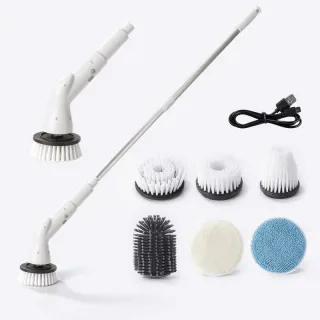 Electric Cleaning Brush Cordless 5W Motor Extendable Handle 5 or 6 Brush Heads ABS for Bathroom Kitchen Tile Floor Clean