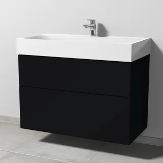 Sanipa 3way Waschtischunterbau zu Kaldewei Silenio Waschtisch mit 2 Auszügen, Schwarz-Matt SF45608