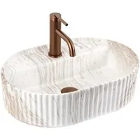 wohnwerk.idee Aufsatzwaschbecken Waschbecken oval geriffelt Keramik Design Waschtisch 50/60 cm