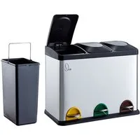 SVITA Mülltrennsystem TC3X15, Treteimer, Papierkorb, Abfalleimer, Edelstahl, Silber