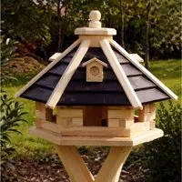 Holzdekoladen Vogelhaus Vogelhaus aus Holz Optional mit Ständer & Solarlicht weiß – sechseckig