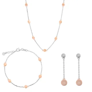 Orphelia 'Aurelie' Damen 925er Sterling Silber Set: Halskette + Armband + Ohrringe - Silber/Rosé SET-7385