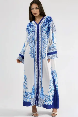 Gemustertes Maxikleid mit V-Ausschnitt