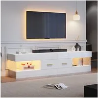 Merax Lowboard mit LED-Beleuchtung (TV-Möbel für Fernseher bis 75 Zoll, 1 St., 152x35x40cm), TV-Schrank mit Acryl-Seitenwänden, 2 Schubladen & 4 offenen Fächern