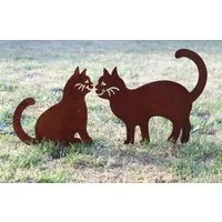LB H&F Lilienburg Teichfigur 2er SET Katze Katzen Gartendeko Gartendekoration Gartenfigur, (Vogelschreck Vogelabwehr Dekostecker Rostkatze Mitbringsel Gartenparty Metallstecker Gartenstecker Tier Beetstecker Taubenschreck, Rostfigur Metallfigur Tierf