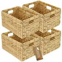 HMF Regalkorb Aufbewahrungskorb, Korb geflochten aus Wasserhyazinthe, Wasserhyazinthe mit drei Griffen, 4er Set, 35 x 25 x 20 cm, Natur