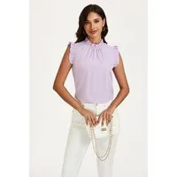 FS Collection Blusentop Damen Blusentop ärmellos mit Rüschenkragen elegante Sommerbluse Rüschenkragen und Rüschenbesatz an den Schultern