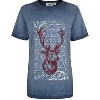 Isar-Trachten Trachtenhemd Trachtenshirt Kind - STOLZER HIRSCH - jeansblau