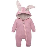 Gluckids Strampler Unisex Baby Langarm Bodysuit mit Kapuze Warmer Overall Babykleidung (mit Reißverschluss, 1-tlg) Kapuzenpullover mit Süßen Ohren Kleinkind Frühling Herbst Bodysuit