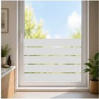 Nomiro Fensterfolie Sichtschutz Fensterfolie Streifen 9cm selbstklebend Milchglas silber, Streifen Design lichtdurchlässig Sichtschutz Milchglas zuschneidbar