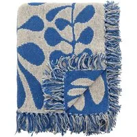 Wohndecke Bloomingville Decke NEVINE Blau Creme Florales Muster 160x130 cm, Bloomingville