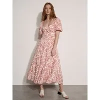 Apricot Druckkleid Maxikleid aus Baumwolle mit Broderie-Blumenprint