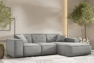 Ecksofa Designersofa CESINA Stoff Opera Velvet Steingrau Ottomane Rechts