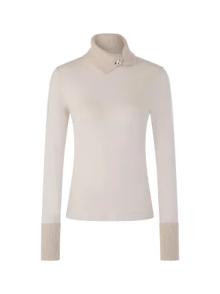 Marc Cain Collections - Longsleeve mit gestricktem Kragen smoke - Gr. - 42