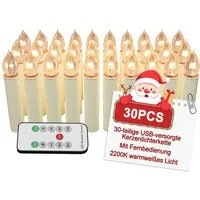 FIVMEN LED-Kerze Weihnachtskerzen mit Haken Kabellos Dimmbar Kerzen mit Fernbedienung (30-tlg), mit Timing-Funktion für Weihnachtsdeko, Weihnachtsbaum
