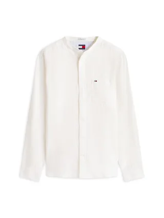 Tommy Jeans - Regular Fit Hemd aus Leinenmix mit Stehkragen weiß - Gr. - XL
