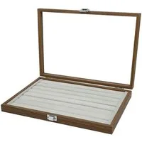 mixed24 Schmuckkasten Holz Ringlade Ringe Ringbox Ringkoffer Schmucklade Schmuckkoffer, Deckel aus Echtglas Aufbewahrungsbox Ringdisplay Schmuckbox
