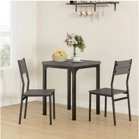 HOMCOM Essgruppe, (Esstisch mit 2 Stühlen, 3-tlg., Sitzgruppe), Esszimmergruppe mit Metallgestell Grau